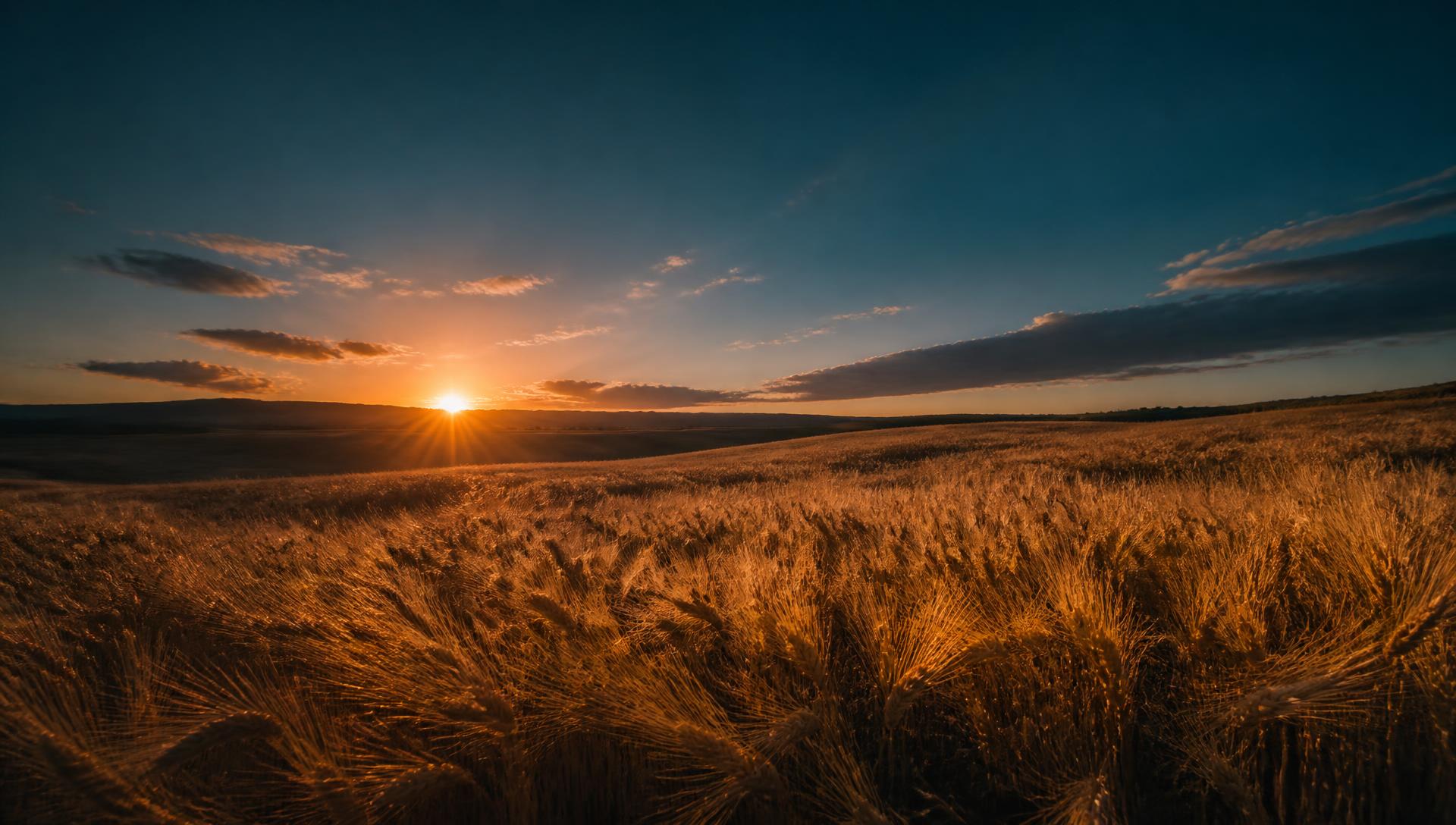 Plantação de trigo ao entardecer